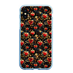 Чехол iPhone XS Max матовый Сердечки в золоте, цвет: 3D-голубой