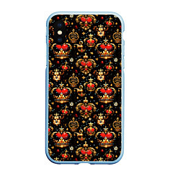 Чехол iPhone XS Max матовый Сердечки в золотых коронах, цвет: 3D-голубой