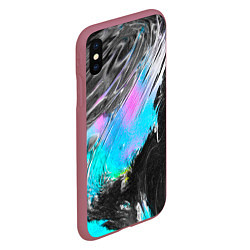 Чехол iPhone XS Max матовый Акварельные чёрные голубые розовые разводы, цвет: 3D-малиновый — фото 2