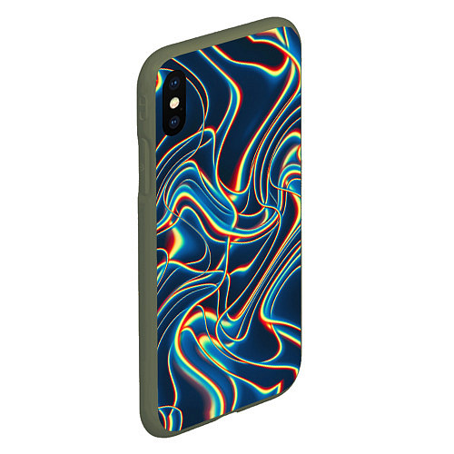 Чехол iPhone XS Max матовый Abstract waves / 3D-Темно-зеленый – фото 2