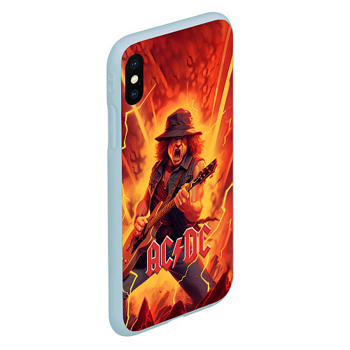 Чехол iPhone XS Max матовый ACDC rock music fire / 3D-Голубой – фото 2