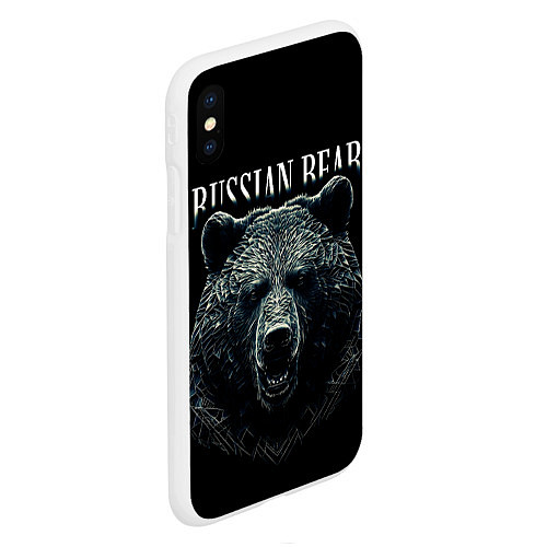 Чехол iPhone XS Max матовый Русский медведь на черном фоне / 3D-Белый – фото 2