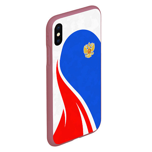 Чехол iPhone XS Max матовый Герб РФ - white sport / 3D-Малиновый – фото 2