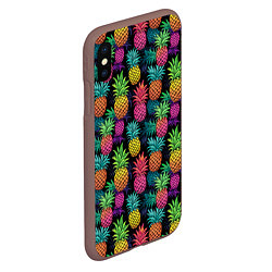 Чехол iPhone XS Max матовый Разноцветные ананасы паттерн, цвет: 3D-коричневый — фото 2