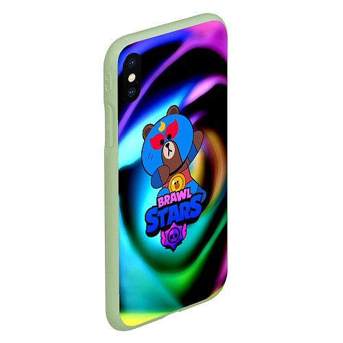 Чехол iPhone XS Max матовый Brawl stars neon teddy / 3D-Салатовый – фото 2