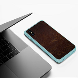 Чехол iPhone XS Max матовый Текстура настоящей кожи, цвет: 3D-мятный — фото 2
