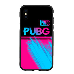 Чехол iPhone XS Max матовый PUBG - neon gradient: символ сверху, цвет: 3D-черный