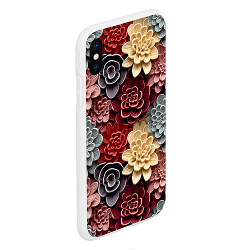 Чехол iPhone XS Max матовый Объёмные цветы суккулента / 3D-Белый – фото 2