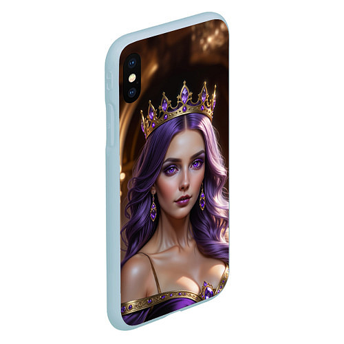 Чехол iPhone XS Max матовый Девушка с фиолетовыми волосами в короне / 3D-Голубой – фото 2