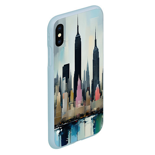 Чехол iPhone XS Max матовый Нью-Йорк холст масло - нейросеть / 3D-Голубой – фото 2
