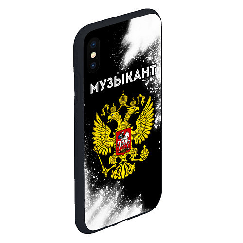 Чехол iPhone XS Max матовый Музыкант из России и герб РФ / 3D-Черный – фото 2