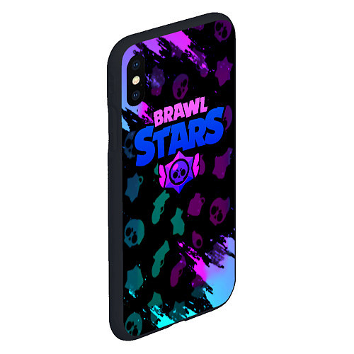 Чехол iPhone XS Max матовый Brawl stars neon logo / 3D-Черный – фото 2