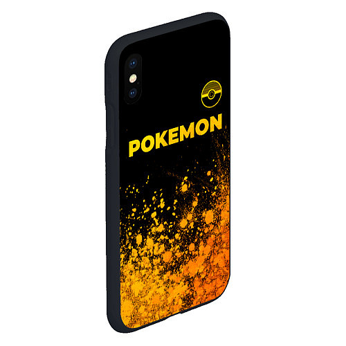 Чехол iPhone XS Max матовый Pokemon - gold gradient: символ сверху / 3D-Черный – фото 2