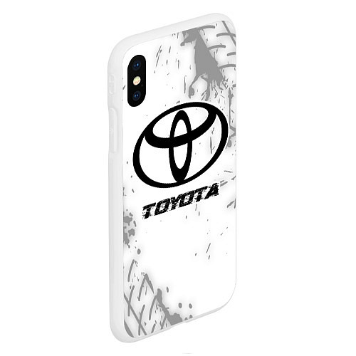 Чехол iPhone XS Max матовый Toyota speed на светлом фоне со следами шин / 3D-Белый – фото 2