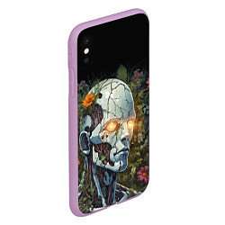 Чехол iPhone XS Max матовый Киборг с треснувшей головой и растениями со светящ, цвет: 3D-сиреневый — фото 2