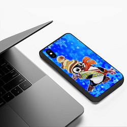 Чехол iPhone XS Max матовый Новогодний пингвин со снежинками, цвет: 3D-черный — фото 2