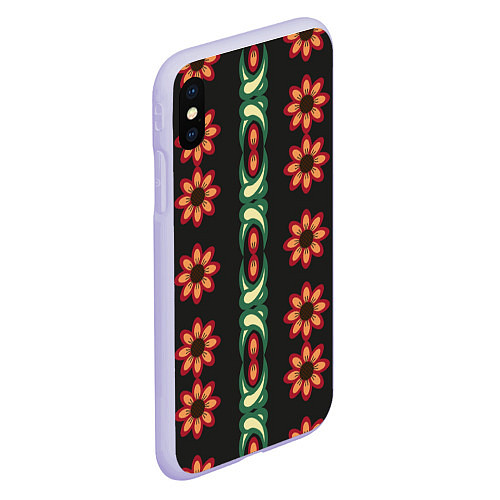 Чехол iPhone XS Max матовый Красочный цветочный орнамент с ромашками / 3D-Светло-сиреневый – фото 2