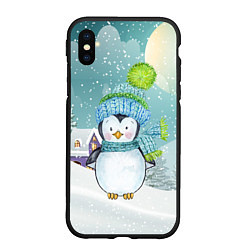 Чехол iPhone XS Max матовый Новогодний пингвин