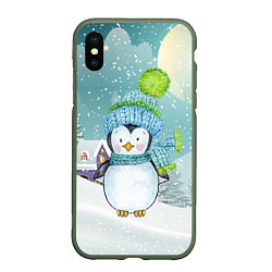 Чехол iPhone XS Max матовый Новогодний пингвин