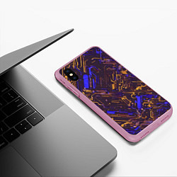 Чехол iPhone XS Max матовый Киберпанк линии синий и жёлтый, цвет: 3D-розовый — фото 2