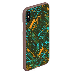 Чехол iPhone XS Max матовый Киберпанк линии оранжевые и голубые, цвет: 3D-коричневый — фото 2