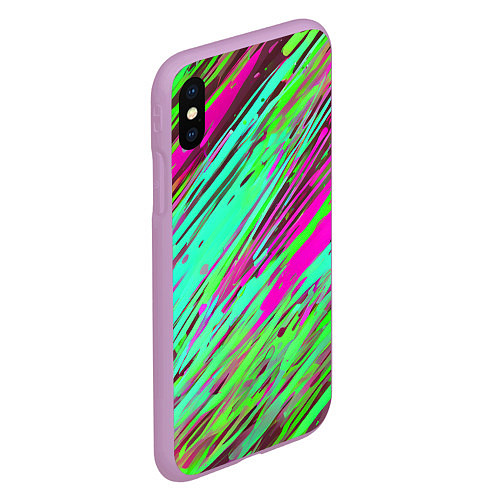 Чехол iPhone XS Max матовый Разноцветные брызги зелёные и розовые / 3D-Сиреневый – фото 2