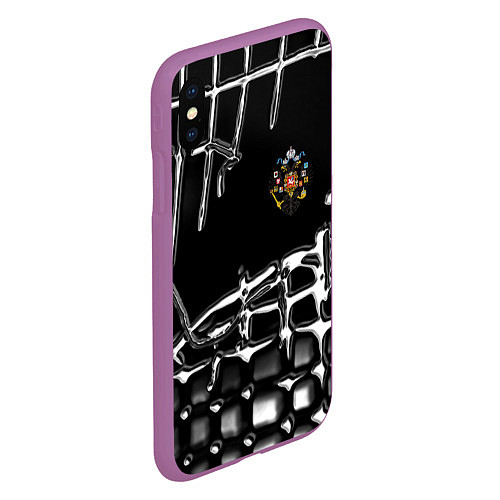 Чехол iPhone XS Max матовый Россия герб РФ / 3D-Фиолетовый – фото 2
