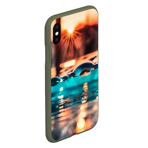 Чехол iPhone XS Max матовый Поверхность воды на закате макро / 3D-Темно-зеленый – фото 2