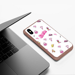 Чехол iPhone XS Max матовый Дарья - в стиле барби: аксессуары паттерн, цвет: 3D-коричневый — фото 2