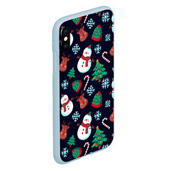 Чехол iPhone XS Max матовый Снеговички с рождественскими оленями и елками, цвет: 3D-голубой — фото 2