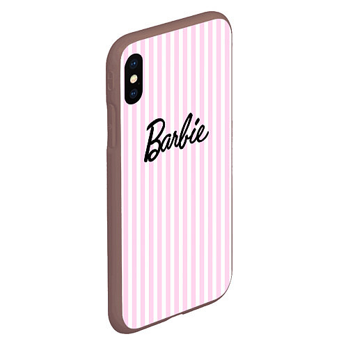 Чехол iPhone XS Max матовый Barbie - классическая розово-белая полоска / 3D-Коричневый – фото 2