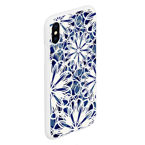 Чехол iPhone XS Max матовый Стилизованные цветы абстракция синее-белый / 3D-Белый – фото 2