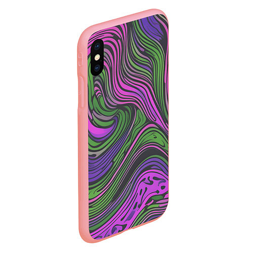 Чехол iPhone XS Max матовый Волнистый узор фиолетовый и зелёный / 3D-Баблгам – фото 2