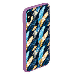 Чехол iPhone XS Max матовый Перья птиц на темном фоне паттерн, цвет: 3D-фиолетовый — фото 2