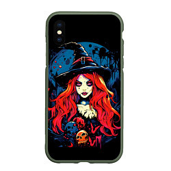 Чехол iPhone XS Max матовый Ведьма с красными волосами, цвет: 3D-темно-зеленый