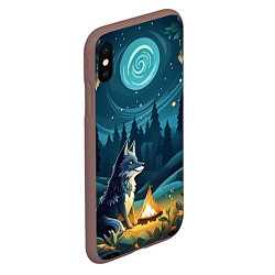 Чехол iPhone XS Max матовый Волк у костра в стиле фолк-арт, цвет: 3D-коричневый — фото 2