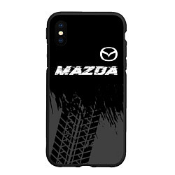 Чехол iPhone XS Max матовый Mazda speed на темном фоне со следами шин: символ, цвет: 3D-черный