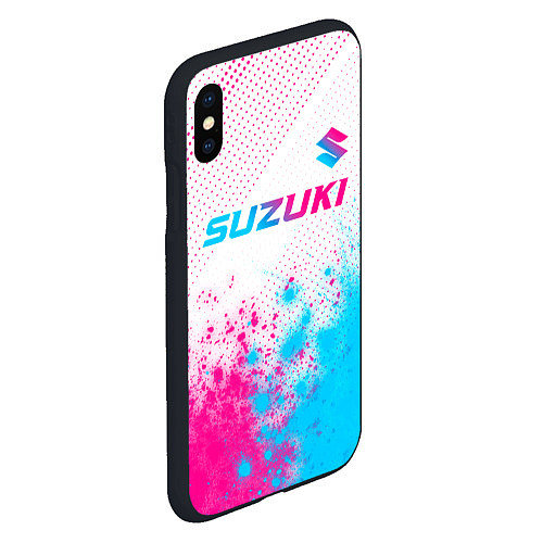 Чехол iPhone XS Max матовый Suzuki neon gradient style: символ сверху / 3D-Черный – фото 2