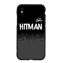 Чехол iPhone XS Max матовый Hitman glitch на темном фоне: символ сверху, цвет: 3D-черный
