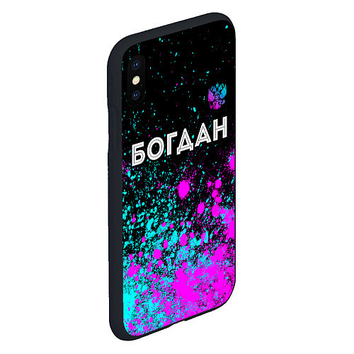 Чехол iPhone XS Max матовый Богдан и неоновый герб России: символ сверху / 3D-Черный – фото 2