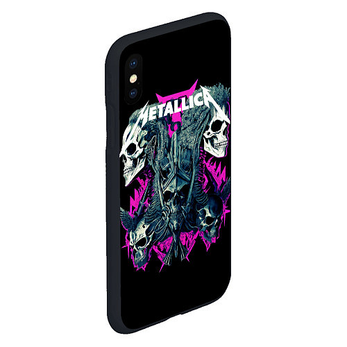 Чехол iPhone XS Max матовый Металлика на фоне черепов рокеров / 3D-Черный – фото 2