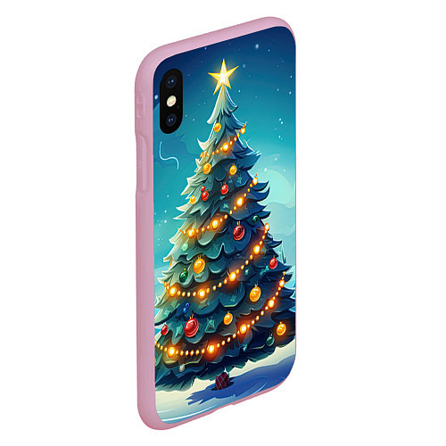 Чехол iPhone XS Max матовый Новогодняя елка / 3D-Розовый – фото 2