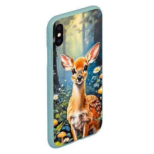 Чехол iPhone XS Max матовый Олененок в волшебном лесу / 3D-Мятный – фото 2