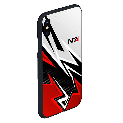 Чехол iPhone XS Max матовый N7 mass effect - white and red / 3D-Черный – фото 2