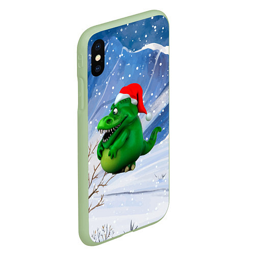 Чехол iPhone XS Max матовый Толстый дракон на снежном фоне / 3D-Салатовый – фото 2
