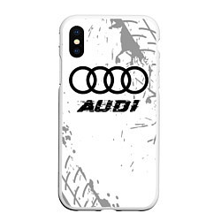 Чехол iPhone XS Max матовый Audi speed на светлом фоне со следами шин, цвет: 3D-белый