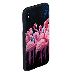 Чехол iPhone XS Max матовый Стая розовых фламинго в темноте, цвет: 3D-черный — фото 2