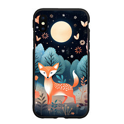 Чехол iPhone XS Max матовый Лисичка в осеннем лесу фолк-арт, цвет: 3D-черный