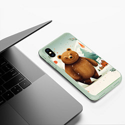 Чехол iPhone XS Max матовый Рождественский мишка фолк-арт, цвет: 3D-салатовый — фото 2