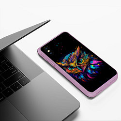 Чехол iPhone XS Max матовый Разноцветная цифровая сова - нейросеть, цвет: 3D-сиреневый — фото 2